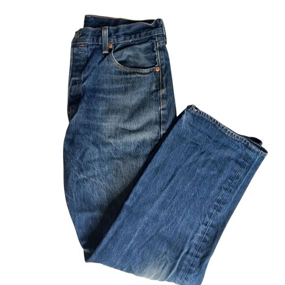 Levi's x Streetwear 501 Jeans Knee Distressed  Blue Straight Jeans 35/32 - Picture 4 of 13